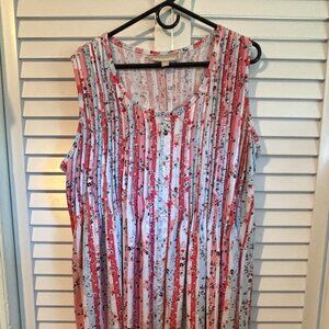 Woman Within Dress Plus SZ 1X 22/24 Maxi Pleated Top Sleeveless Floral Striped